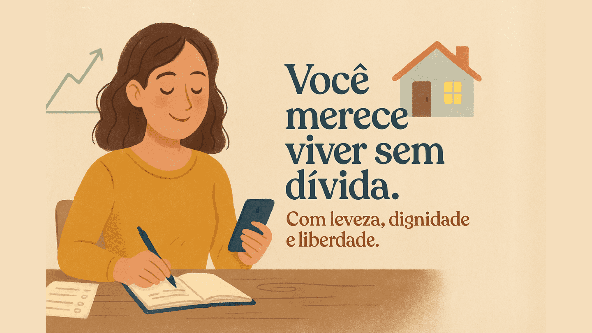 Mulher feliz organizando as finanças com paz e clareza Como quitar um financiamento de 30 anos em 3: a estratégia que os bancos não contam