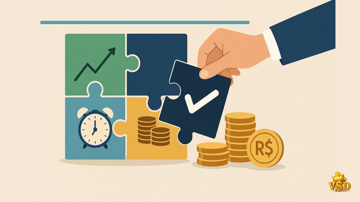 educacao-financeira-disciplina-planejamento Ilustração de planejamento financeiro com pessoa estudando gráficos, reforçando disciplina e conhecimento para conquistar liberdade financeira