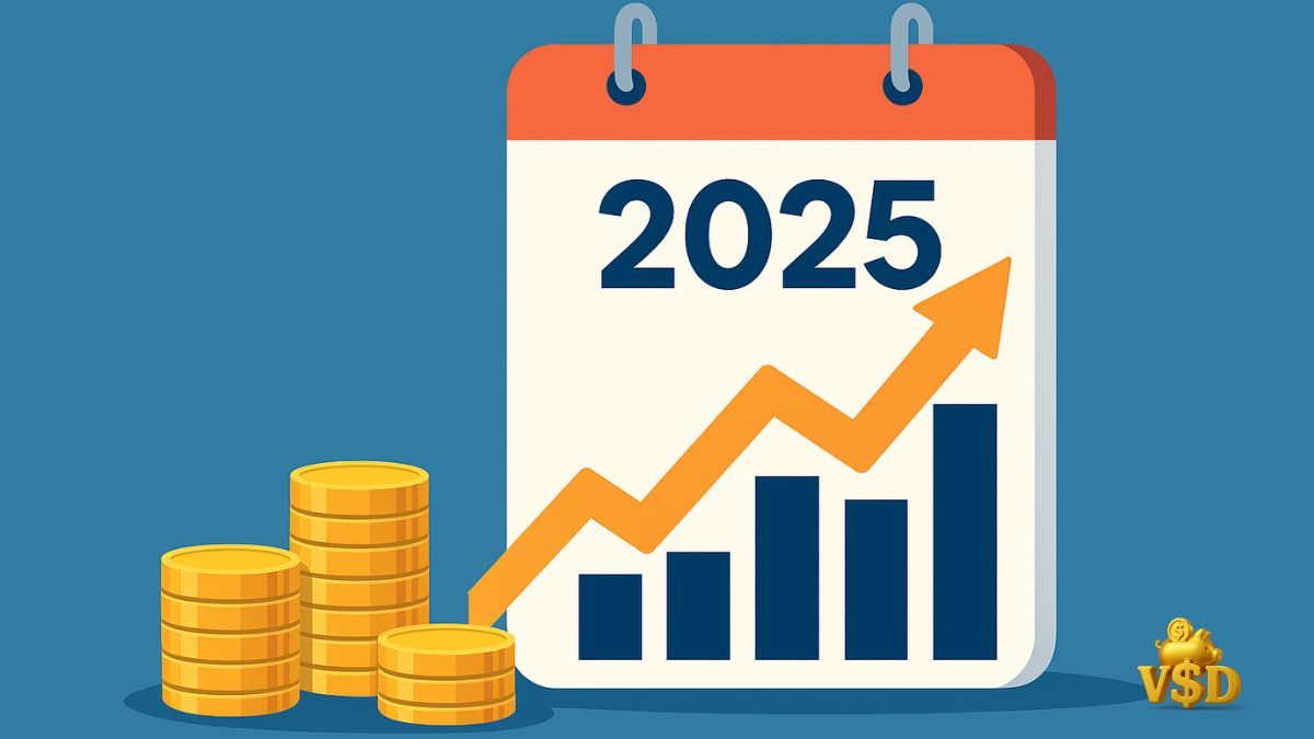 onde-investir-em-2025-introducao Gráfico de crescimento em 2025 com moedas e calendário representando investimentos.