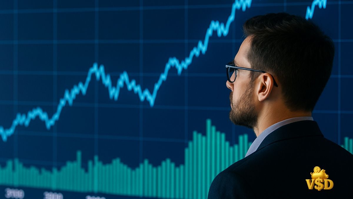 renda-variavel-2025-oportunidade-risco Investidor observando um gráfico de ações em alta, simbolizando os riscos e oportunidades da renda variável em 2025.