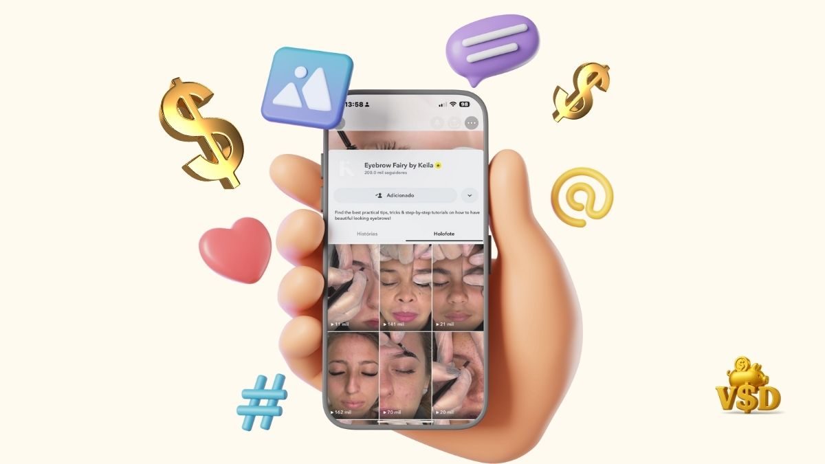 snapchat-monetizado-com-videos-spotlight Vídeo monetizado na aba Spotlight do Snapchat, mostrando visualizações e opção de recompensa.